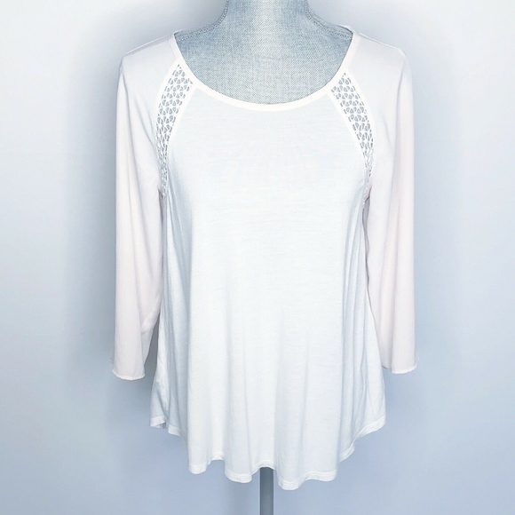 LOFT Tops - Ann Taylor LOFT Blouse Ombre Sleeves Eyelet (F70)
